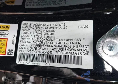 2025 Honda Accord Hybrid Sport z USA, uszkodzony, nr VIN 1HGCY2F56SA049545